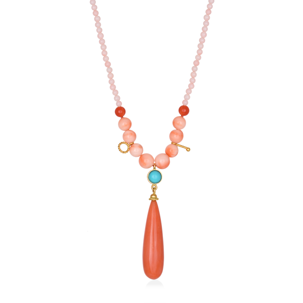 Necklace with rose corals and turquoise