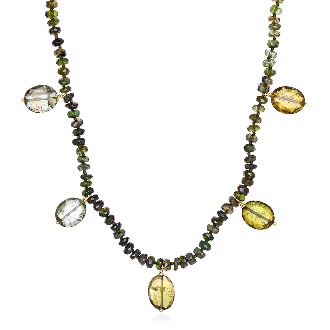 Necklace with green tourmalines