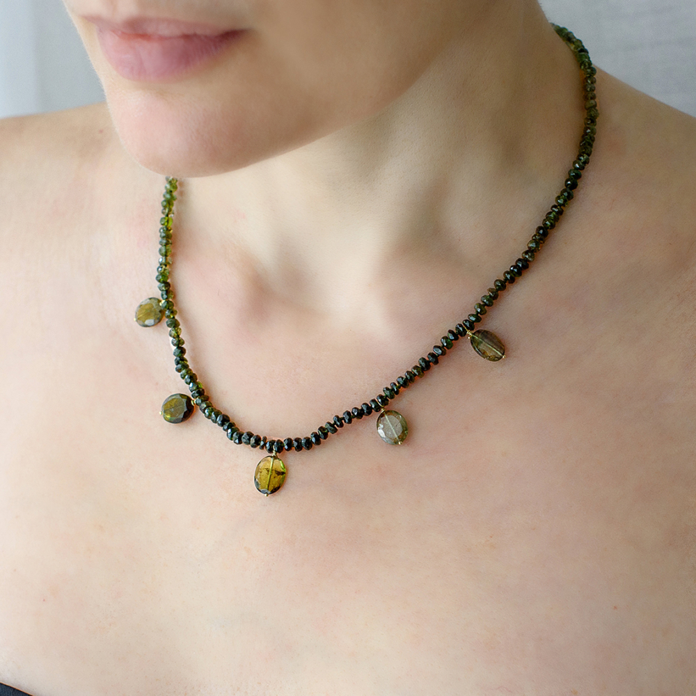 Necklace with green tourmalines