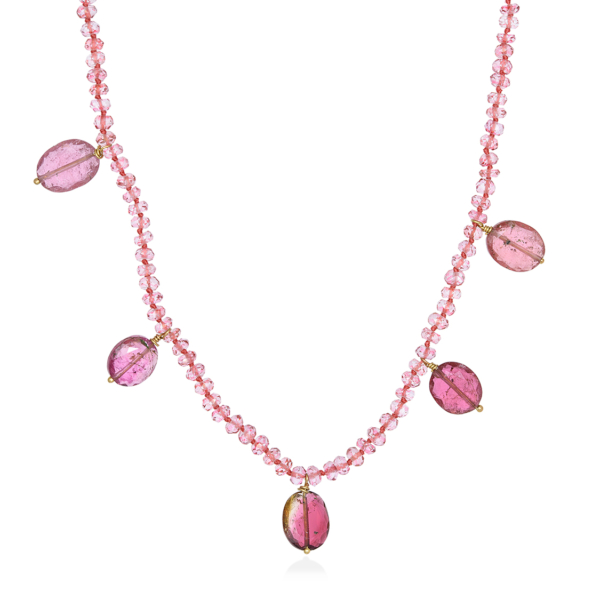 Necklace with pink tourmalines and rose saphires