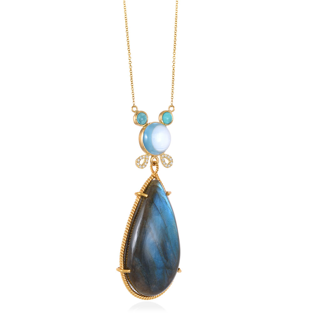 pendant with turquoise, aqua, labradorite and diamonds
