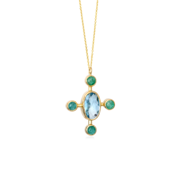Cross with aqua marine and emeralds