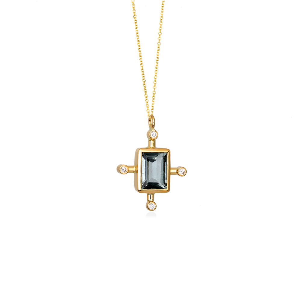 Cross pendant 18kt gold with diamonds and tourmaline
