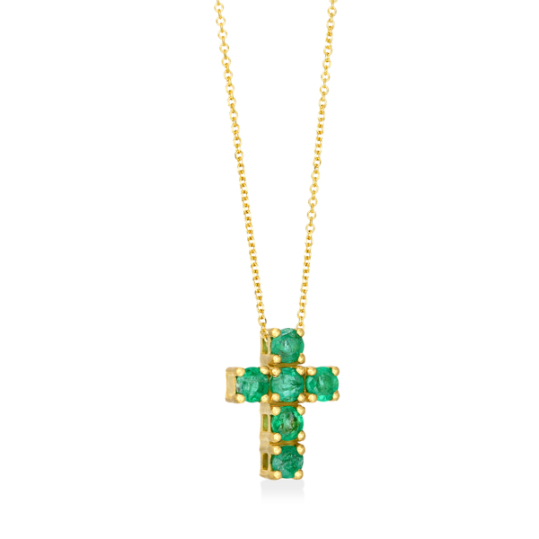 Cross pendant with emeralds