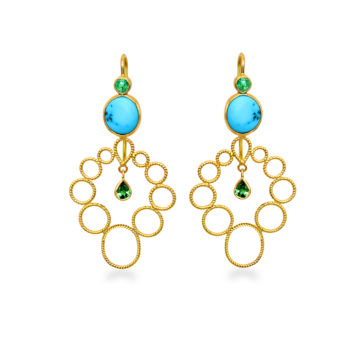 Dentelle hooks with turqoise, tsavorites and emeralds