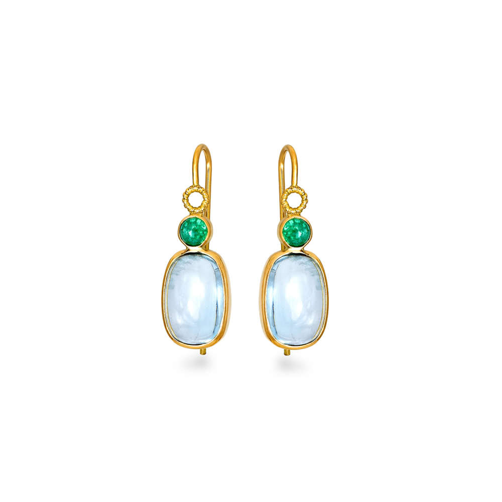 Earring hooks with aqua and emeralds