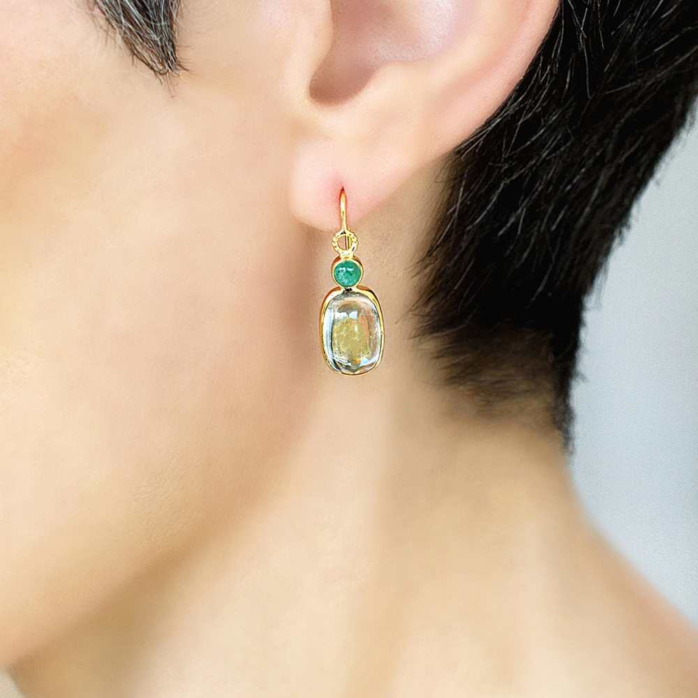 Earring hooks with aqua and emeralds LS