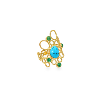 Lace ring with turqoise and  emeralds