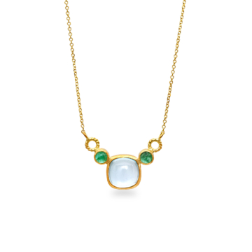 Tiny hoop necklace with sky topaz and  emeralds