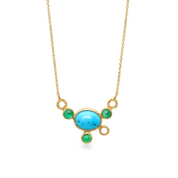 Tiny hoop necklace with turqoise and emeralds