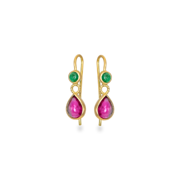 Earring hooks with tourmalines and emeralds